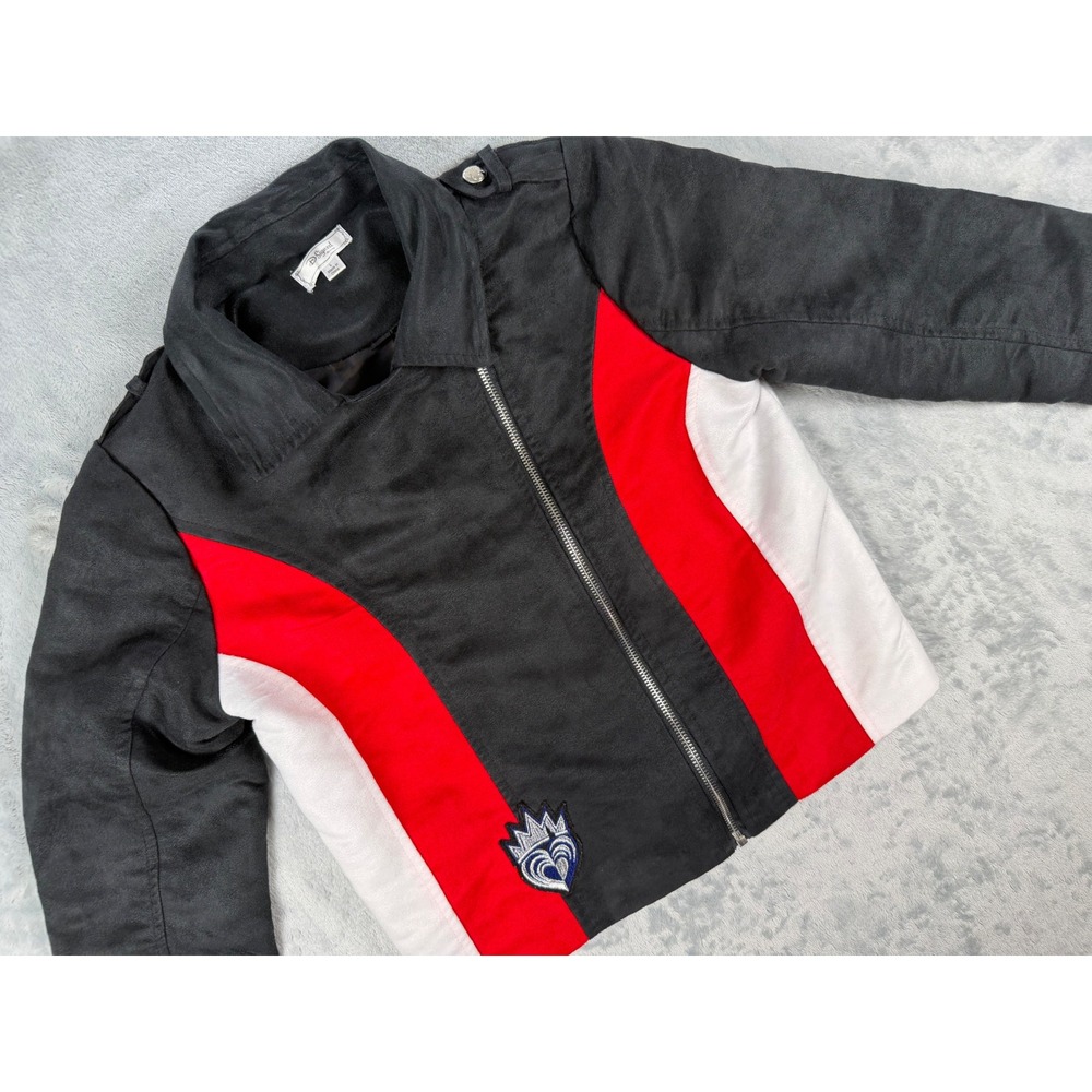 Disney D-Signed Descendants Evie Moto Jacket Faux Suede Black Red Girls Large - Picture 2 of 5